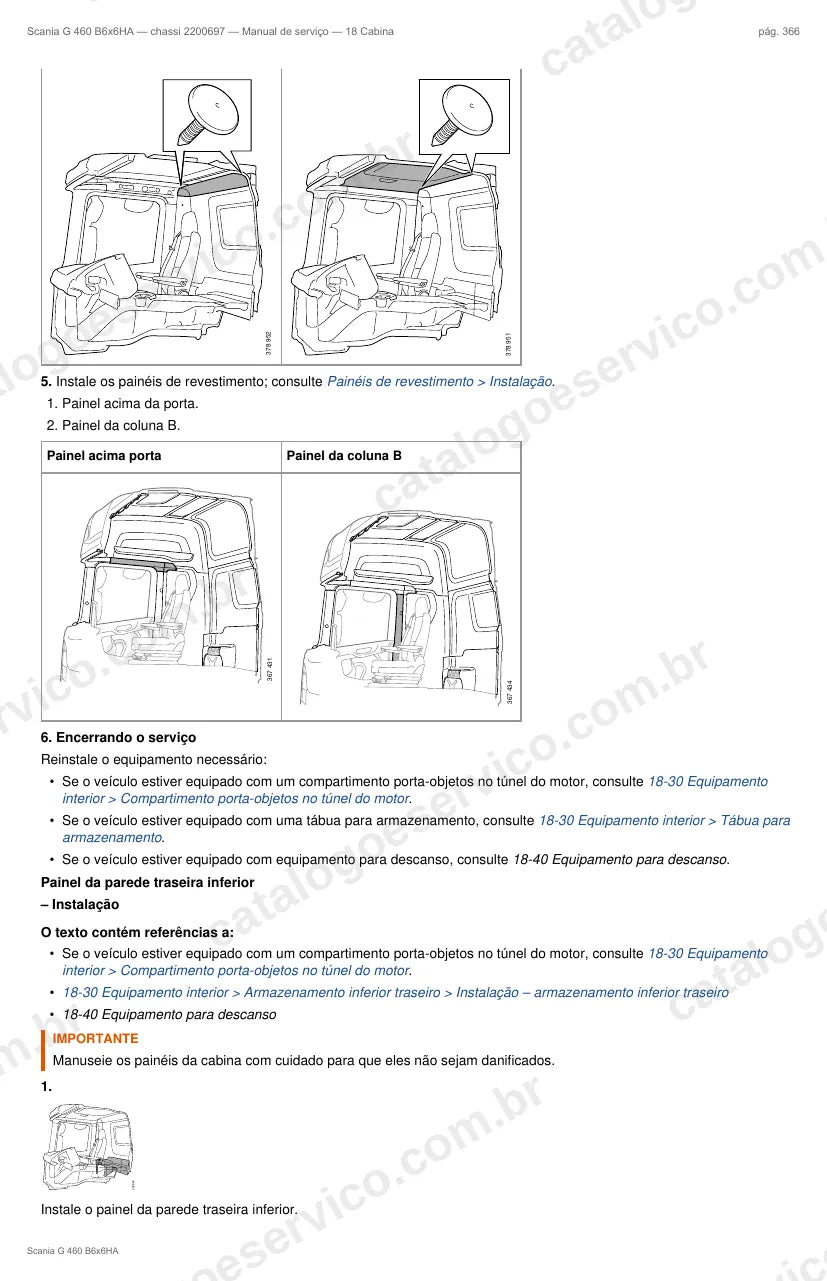Ilustração do grupo cabine no Manual de Serviço Scania G 460