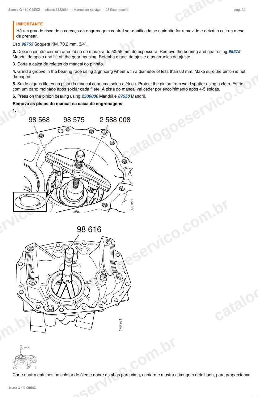 Ilustração do grupo eixo traseiro no Manual de Serviço Scania G 470