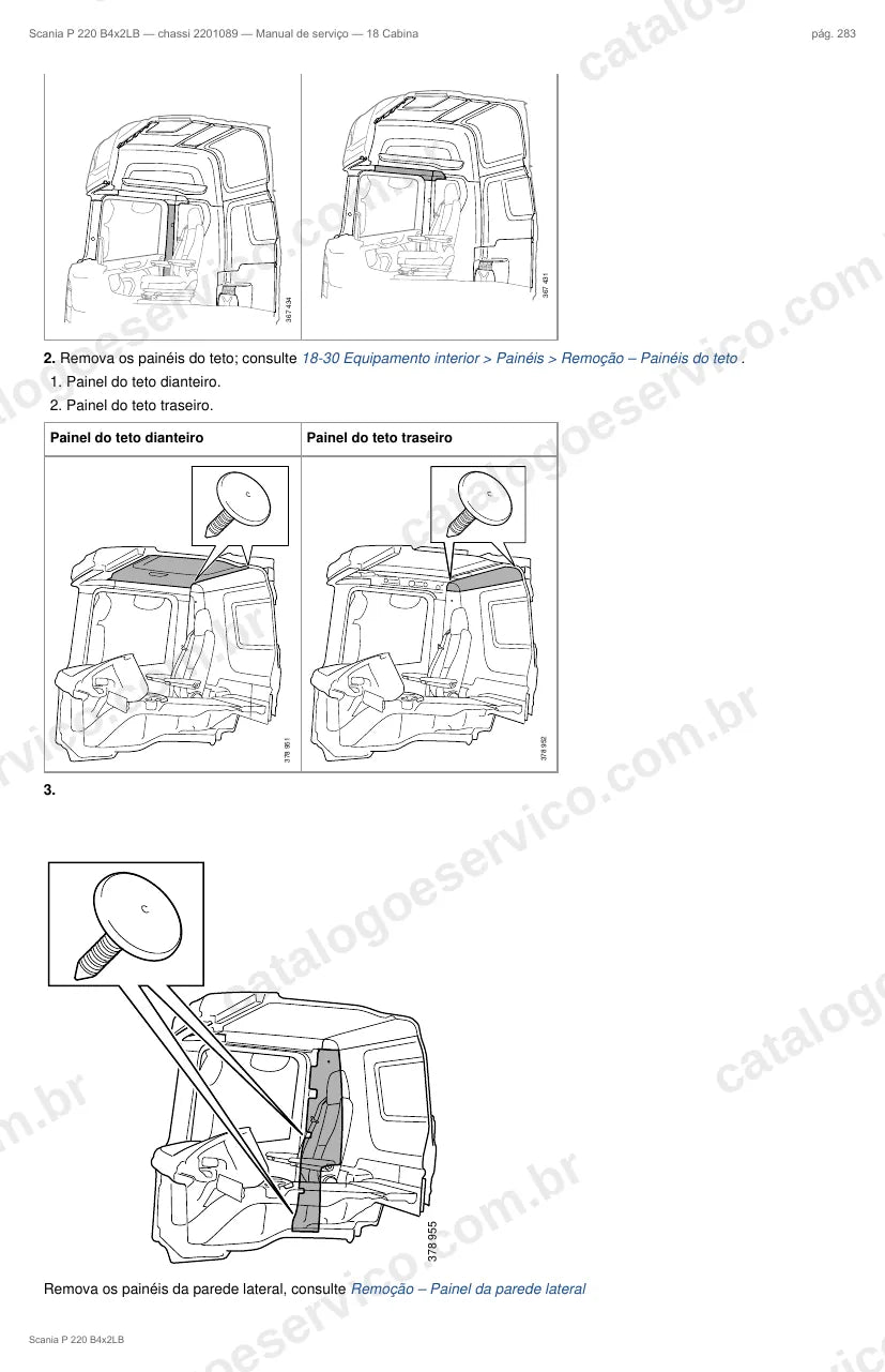 Ilustração do grupo cabine no Manual de Serviço Scania P 220