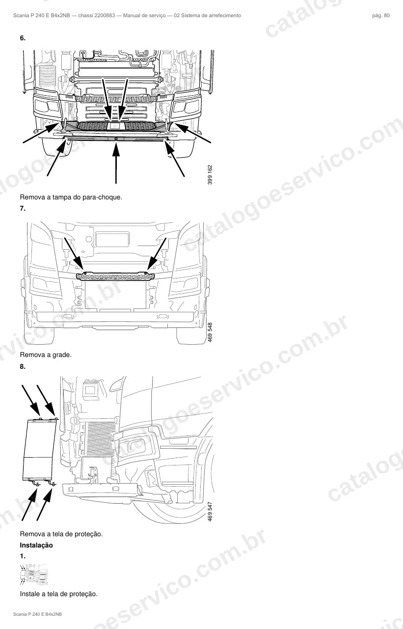 Ilustração do grupo sistema de arrefecimento no Manual de Serviço Scania P 240