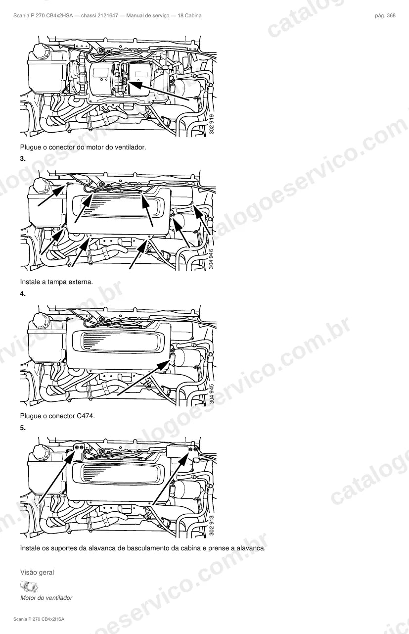 Ilustração do grupo cabine no Manual de Serviço Scania P 270