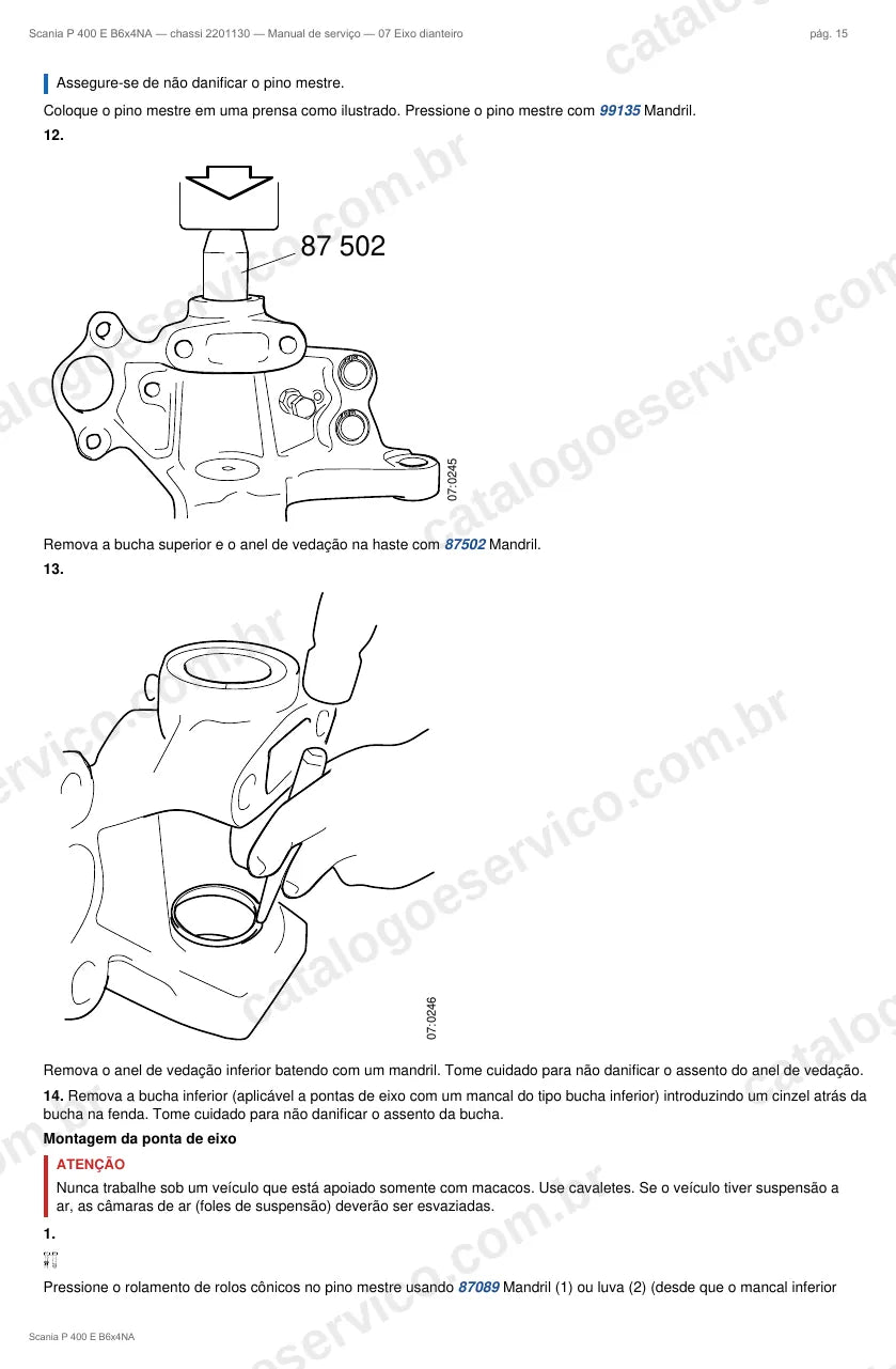 Ilustração do grupo eixo dianteiro no Manual de Serviço Scania P 400