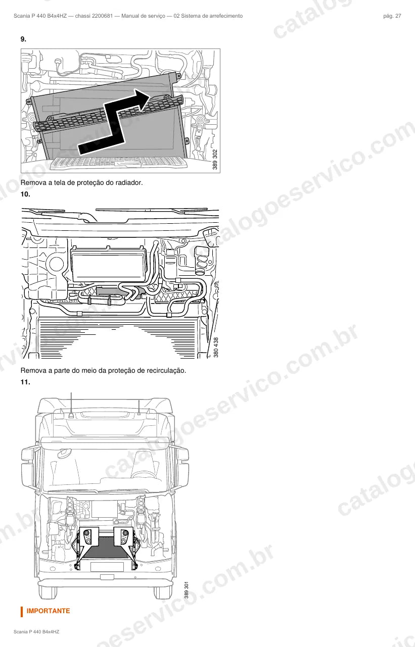 Ilustração do grupo sistema de arrefecimento no Manual de Serviço Scania P 440
