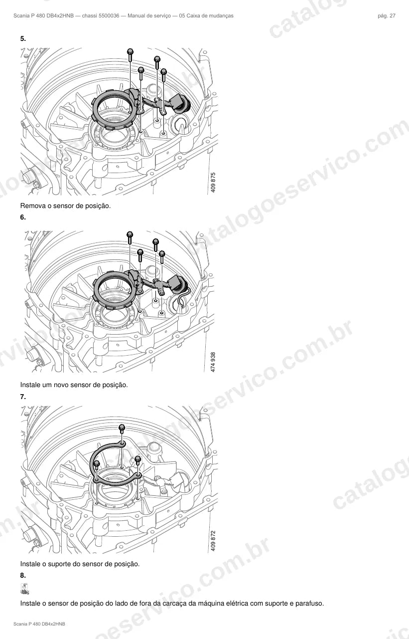 Ilustração do grupo caixa de mudanças no Manual de Serviço Scania P 480