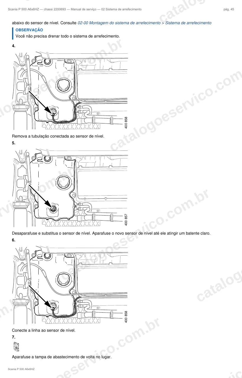 Ilustração do grupo sistema de arrefecimento no Manual de Serviço Scania P 500