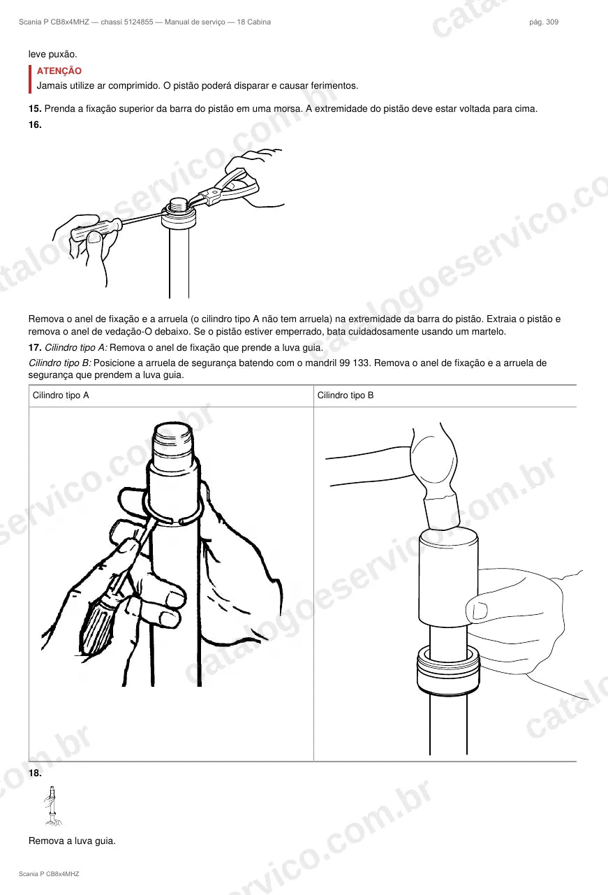 Ilustração do grupo cabine no Manual de Serviço Scania P 730