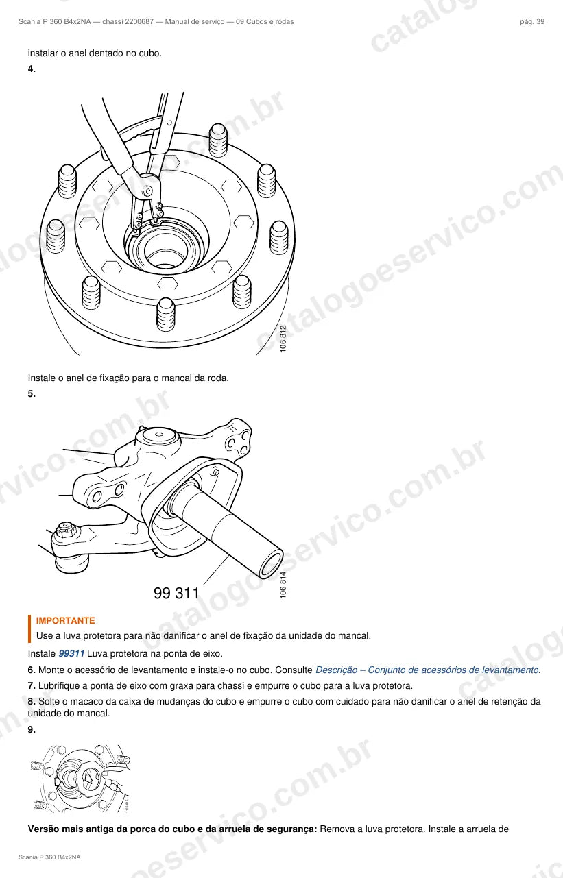 Ilustração do grupo cubos de roda no Manual de Serviço Scania P 360