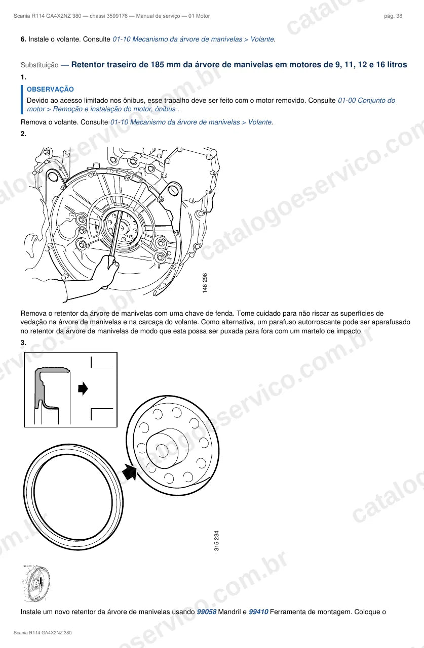 Ilustração do grupo motor no Manual de Serviço Scania R 114
