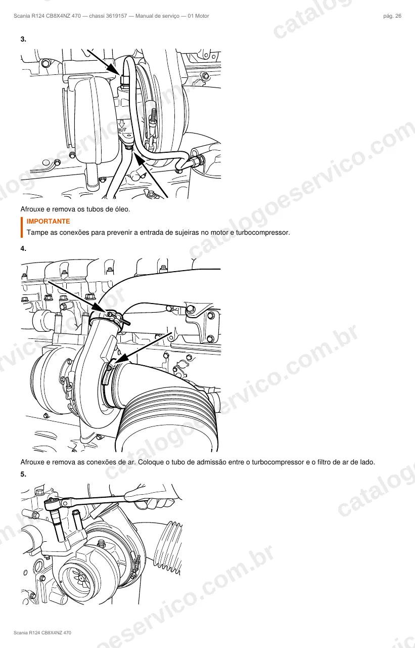 Ilustração do grupo motor no Manual de Serviço Scania R 124
