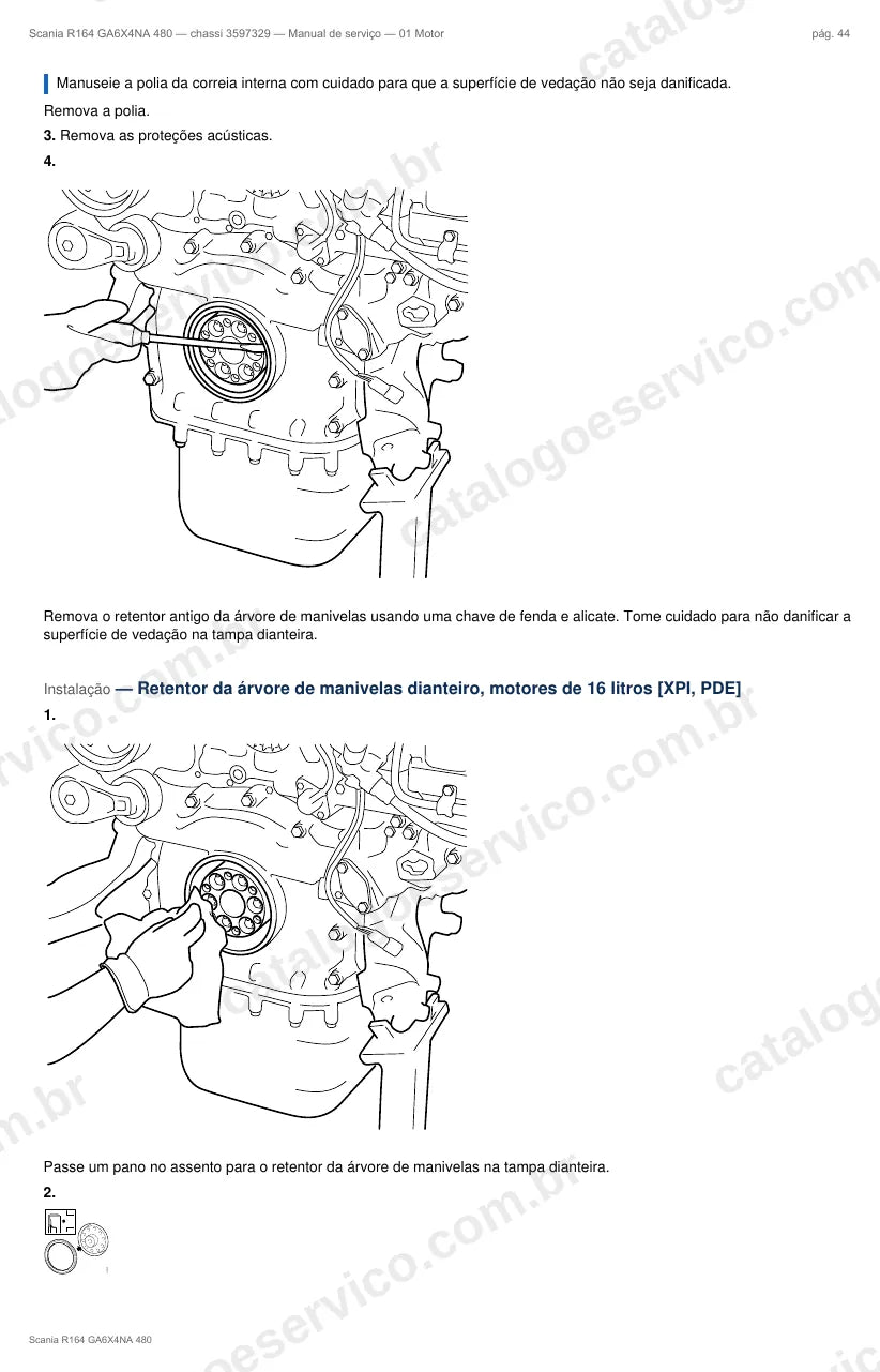 Ilustração do grupo motor no Manual de Serviço Scania R 164