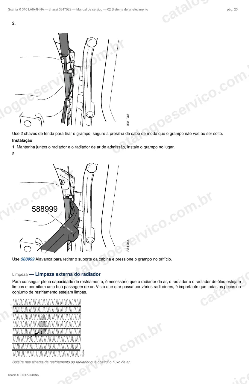 Ilustração do grupo sistema de arrefecimento no Manual de Serviço Scania R 310