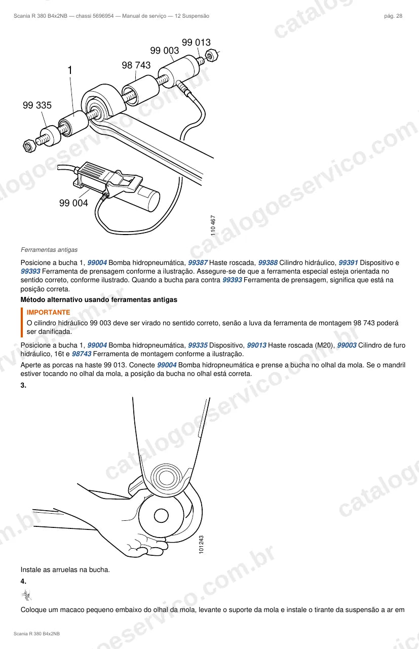 Ilustração do grupo suspensão no Manual de Serviço Scania R 380