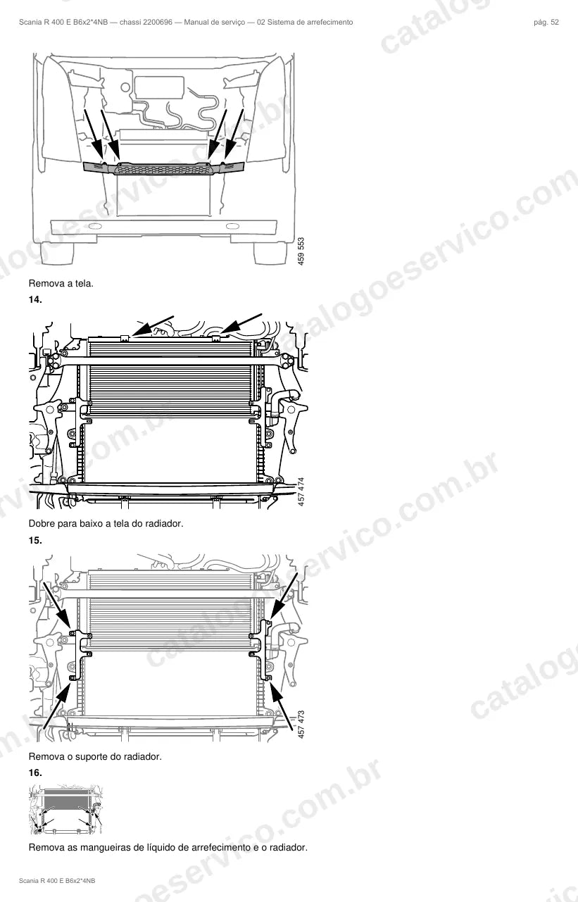 Ilustração do grupo sistema de arrefecimento no Manual de Serviço Scania R 400
