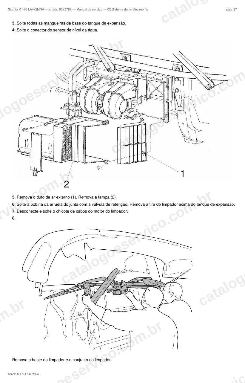 Ilustração do grupo sistema de arrefecimento no Manual de Serviço Scania R 470