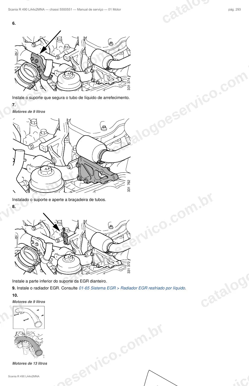 Ilustração do grupo motor no Manual de Serviço Scania R 490