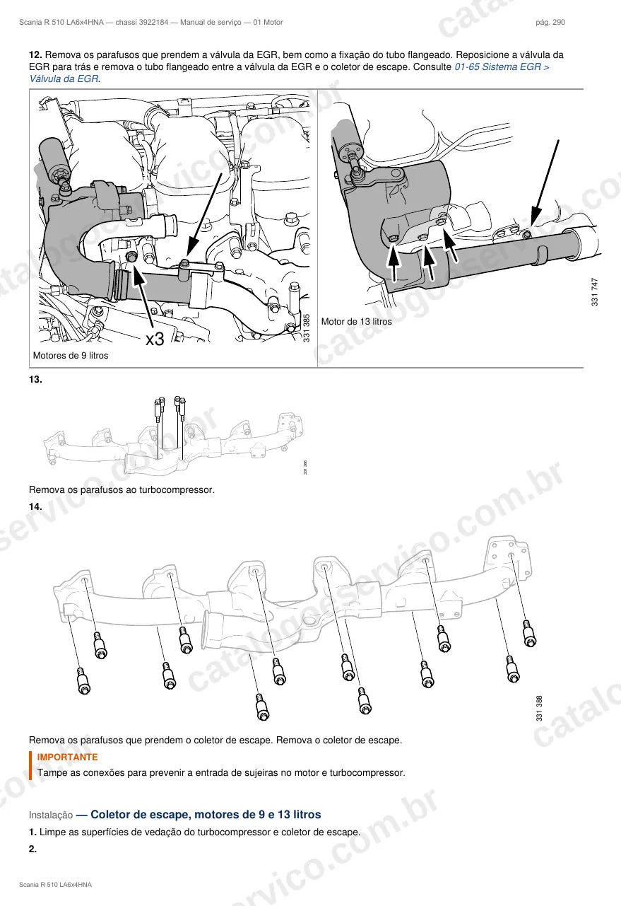 Ilustração do grupo motor no Manual de Serviço Scania R 510