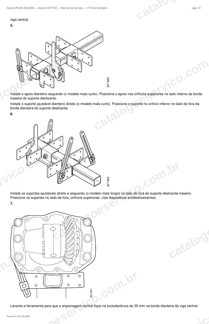 Ilustração do grupo eixo dianteiro no Manual de Serviço Scania R 620