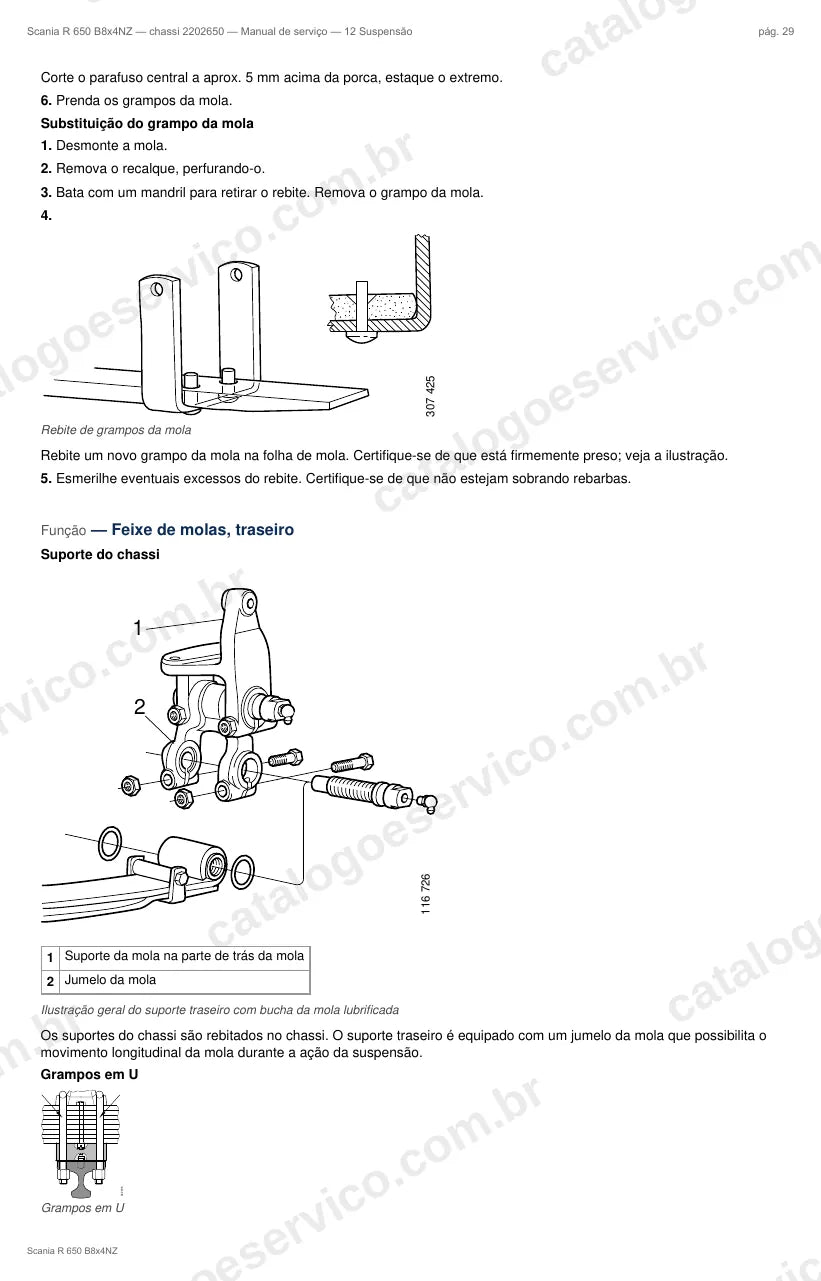 Ilustração do grupo suspensão no Manual de Serviço Scania R 650