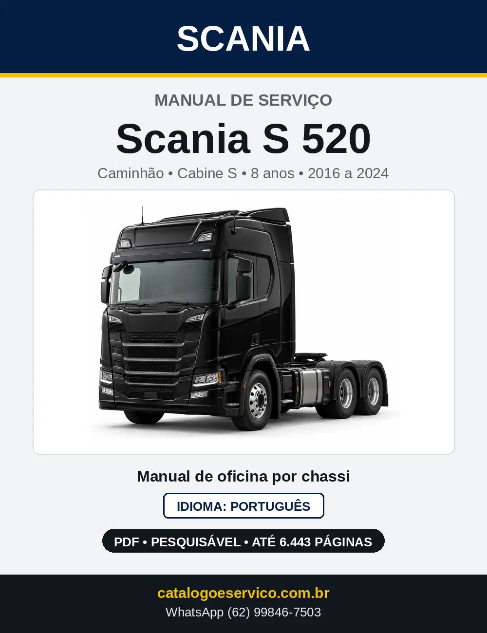 Capa do Manual de Serviço Scania S 520 em PDF