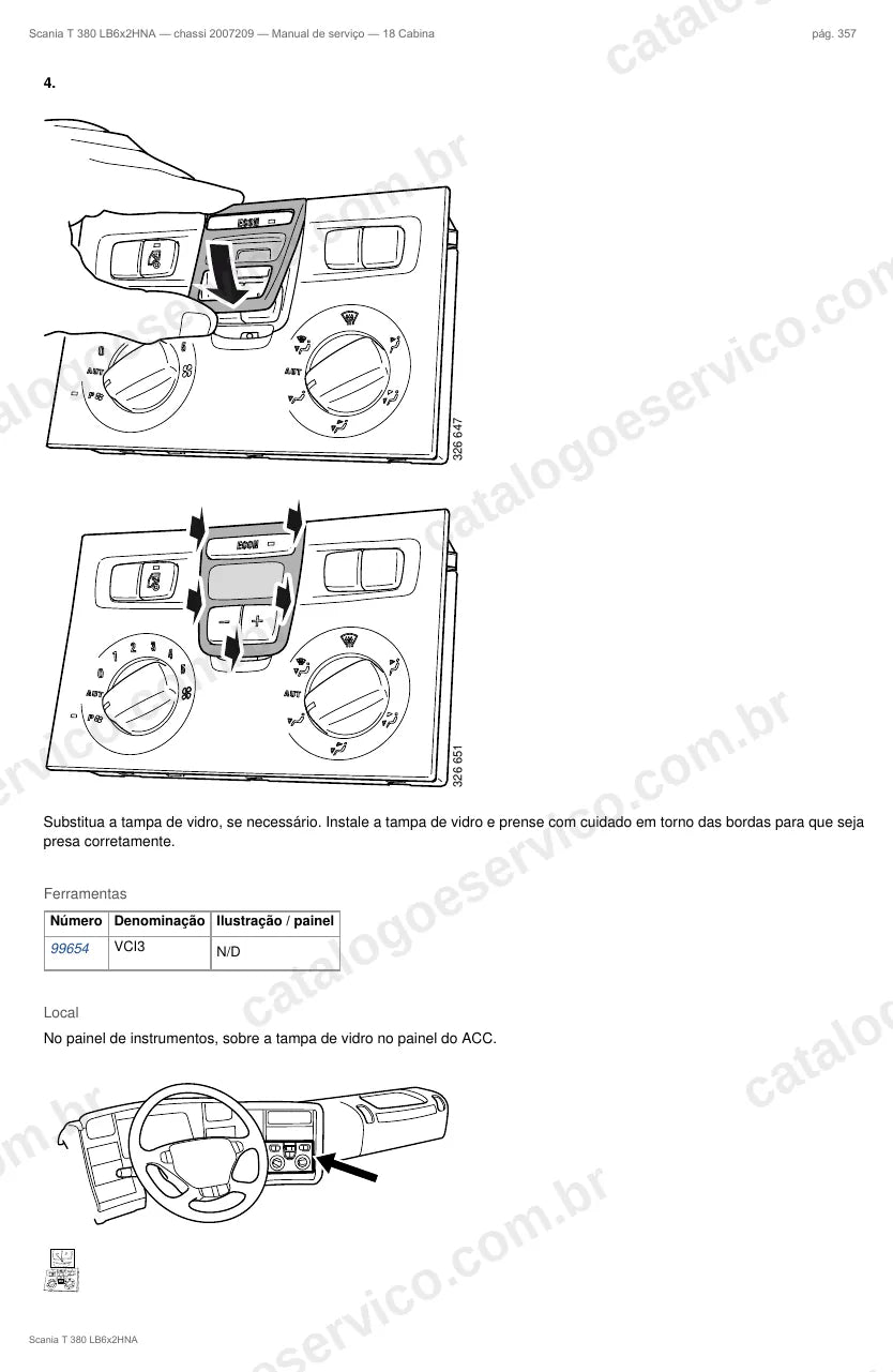 Ilustração do grupo cabine no Manual de Serviço Scania T 380