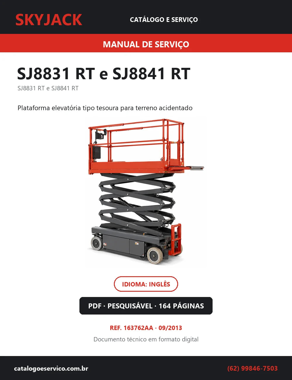 Capa do Manual de Serviço Skyjack SJ8831 RT e SJ8841 RT — plataforma elevatória tipo tesoura para terreno acidentado, 164 páginas em PDF