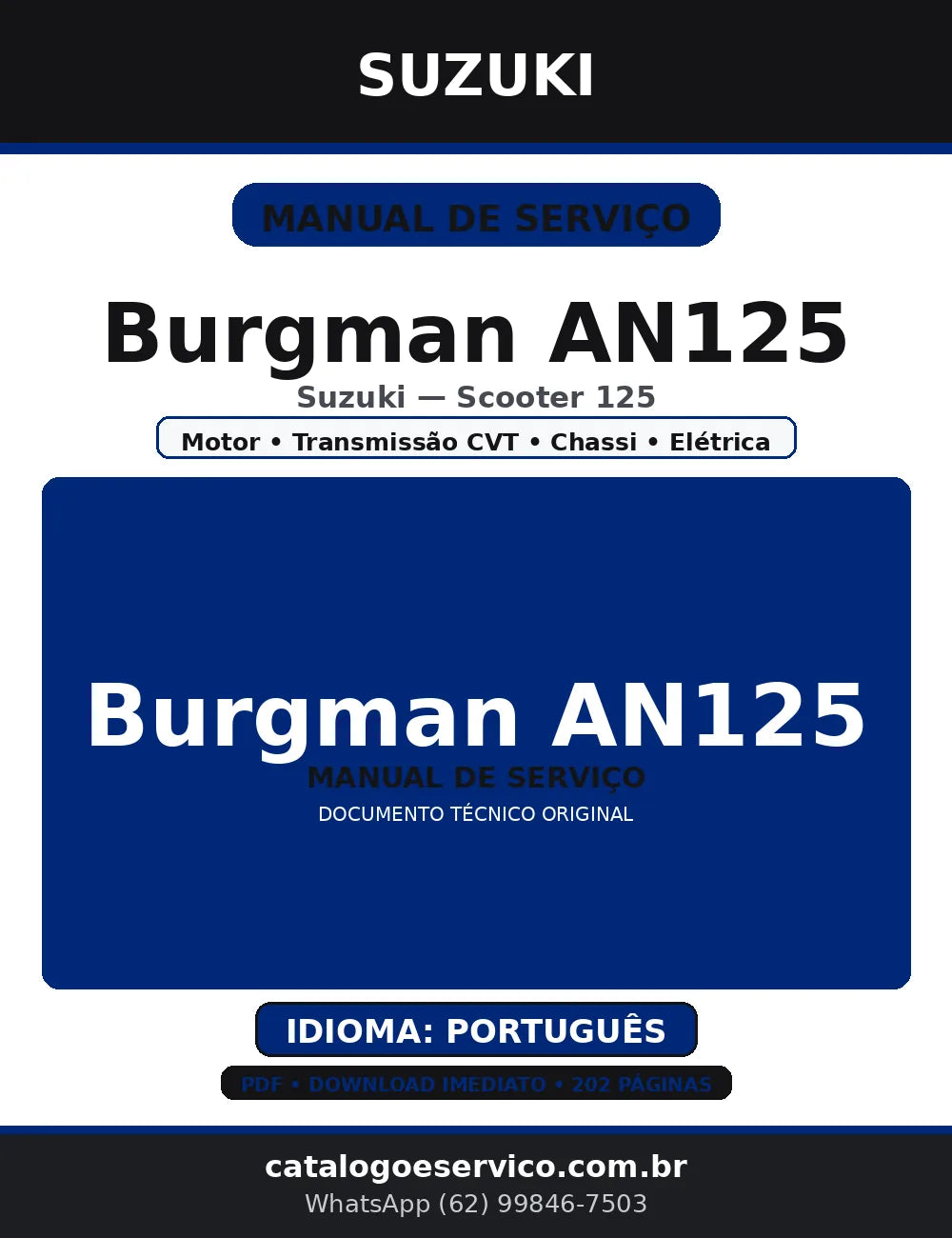 Manual de Serviço Suzuki Burgman AN125 2004-2008 — Português (PDF) — capa