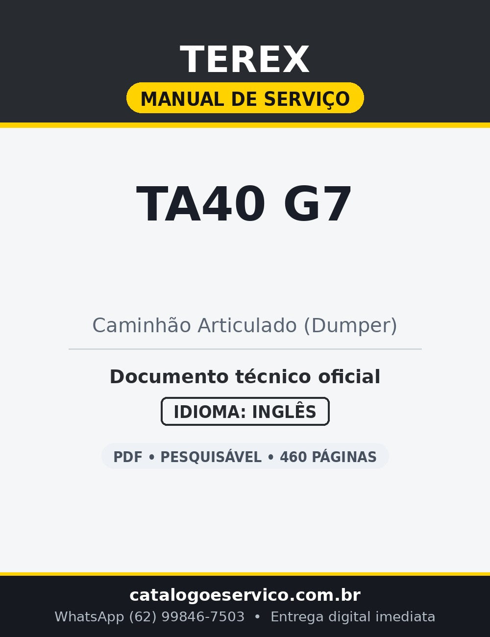 Manual de Serviço/Manutenção Terex TA40 G7 — Caminhão Articulado