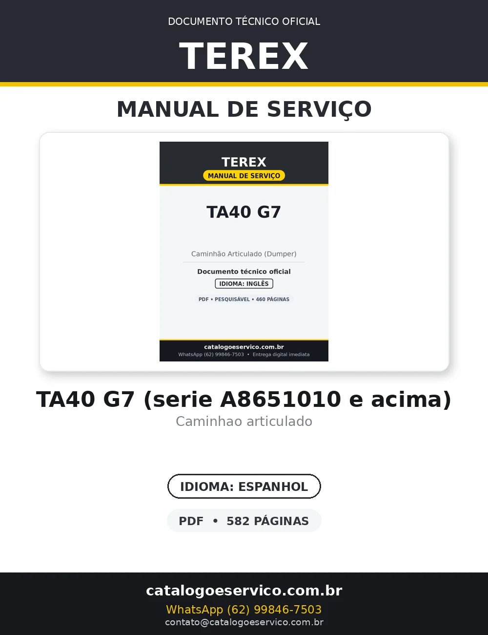 Manual de Serviço/Manutenção Terex TA40 G7 — Caminhão Articulado — capa