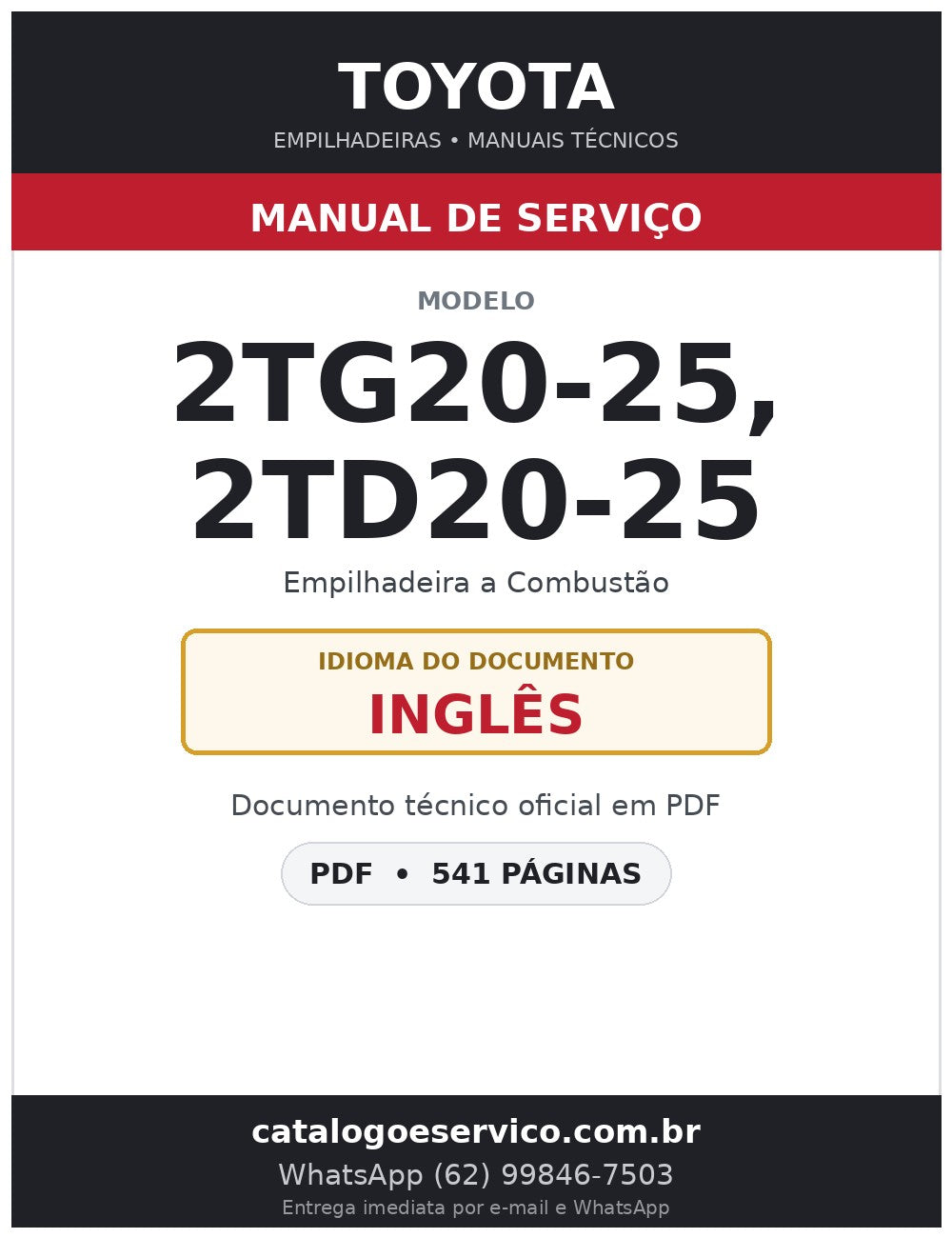 Manual de Serviço Toyota 2TG20-25, 2TD20-25 Empilhadeira a Combustão