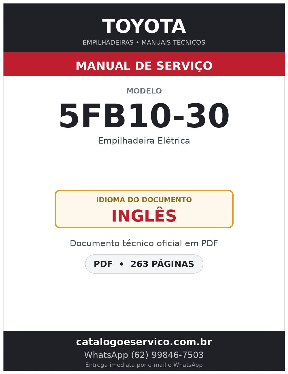 Manual de Serviço Toyota 5FB10-30 Empilhadeira Elétrica