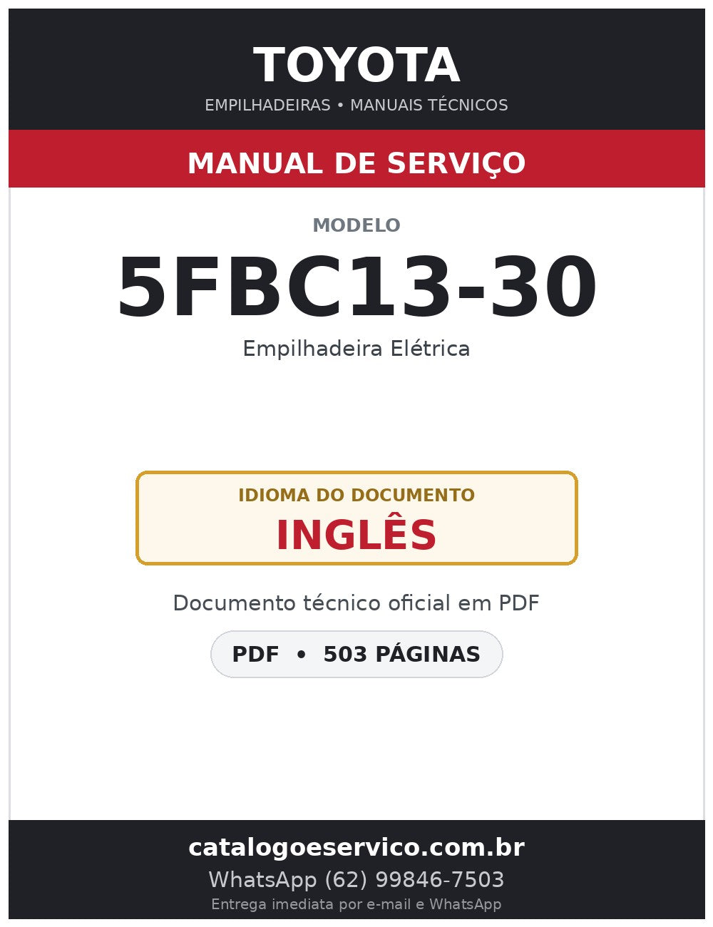 Manual de Serviço Toyota 5FBC13-30 Empilhadeira Elétrica