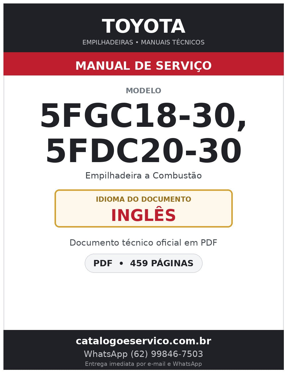 Manual de Serviço Toyota 5FGC18-30, 5FDC20-30 Empilhadeira a Combustão
