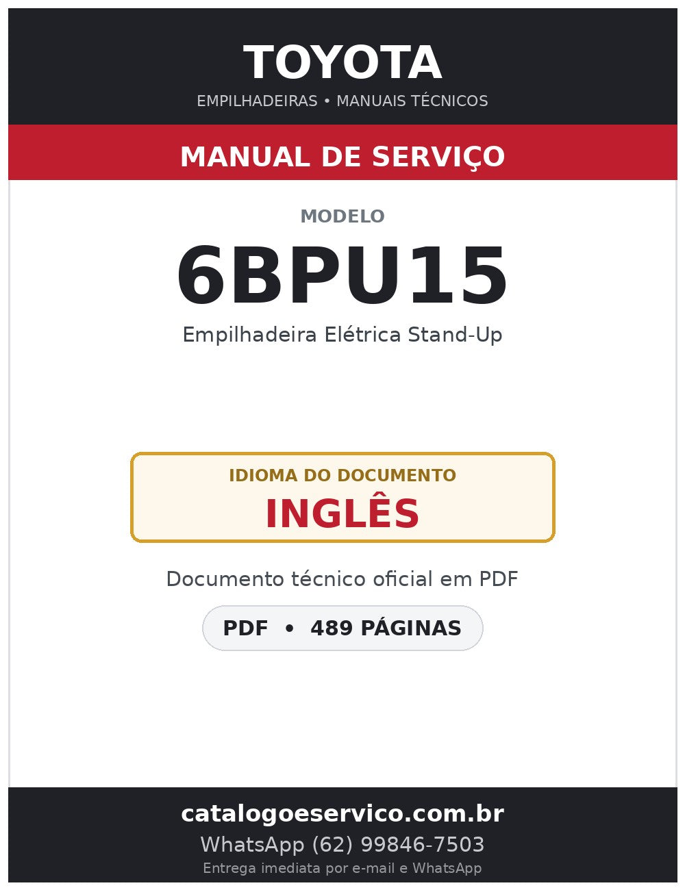 Manual de Serviço Toyota 6BPU15 Empilhadeira Elétrica Stand-Up