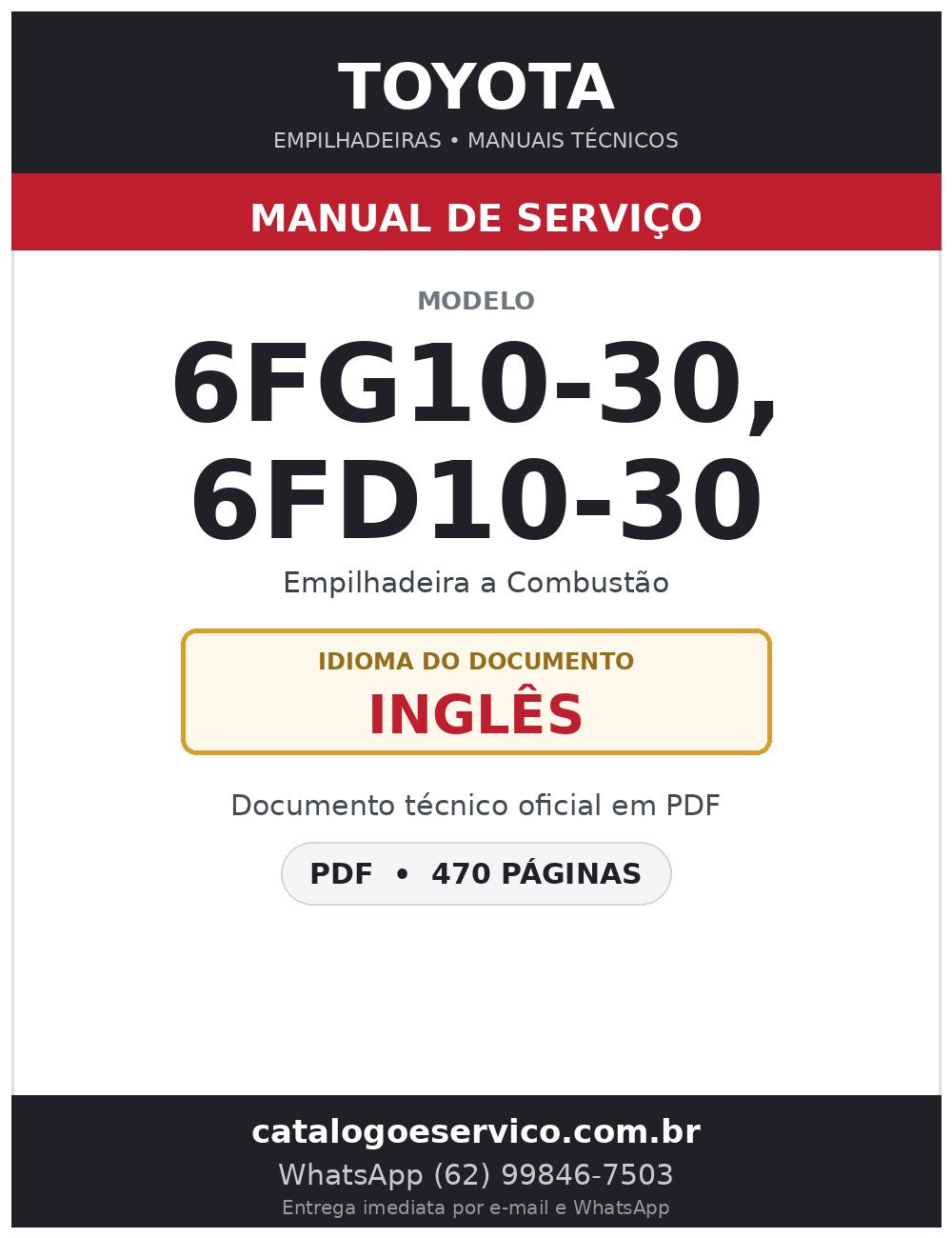Manual de Serviço Toyota 6FG10-30, 6FD10-30 Empilhadeira a Combustão
