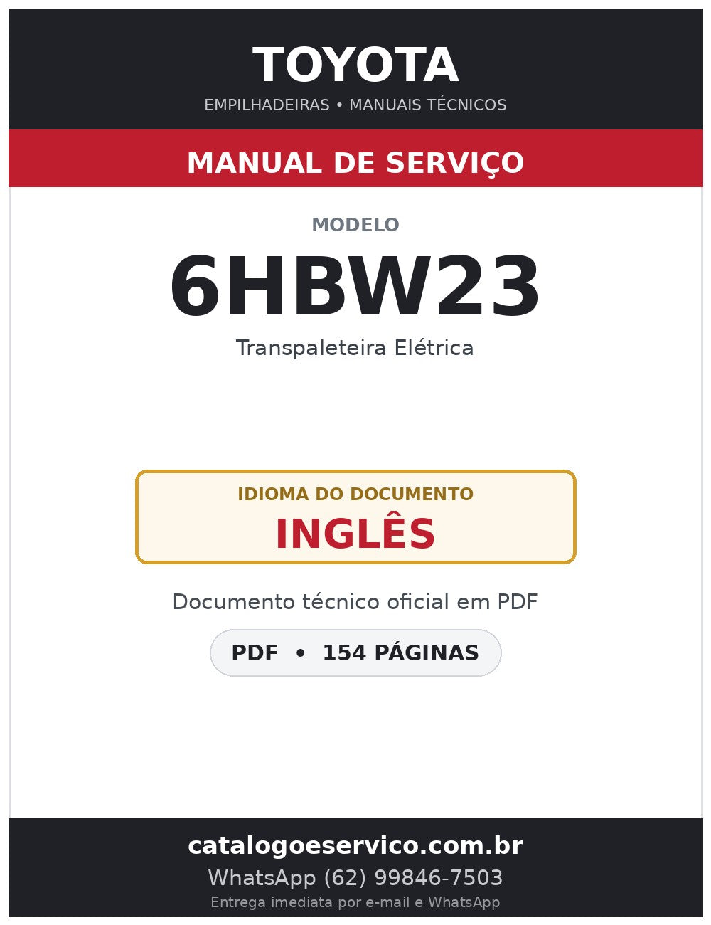 Manual de Serviço Toyota 6HBW23 Transpaleteira Elétrica
