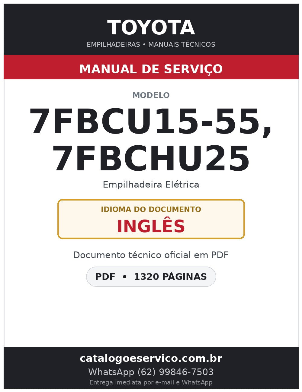 Manual de Serviço Toyota 7FBCU15-55, 7FBCHU25 Empilhadeira Elétrica