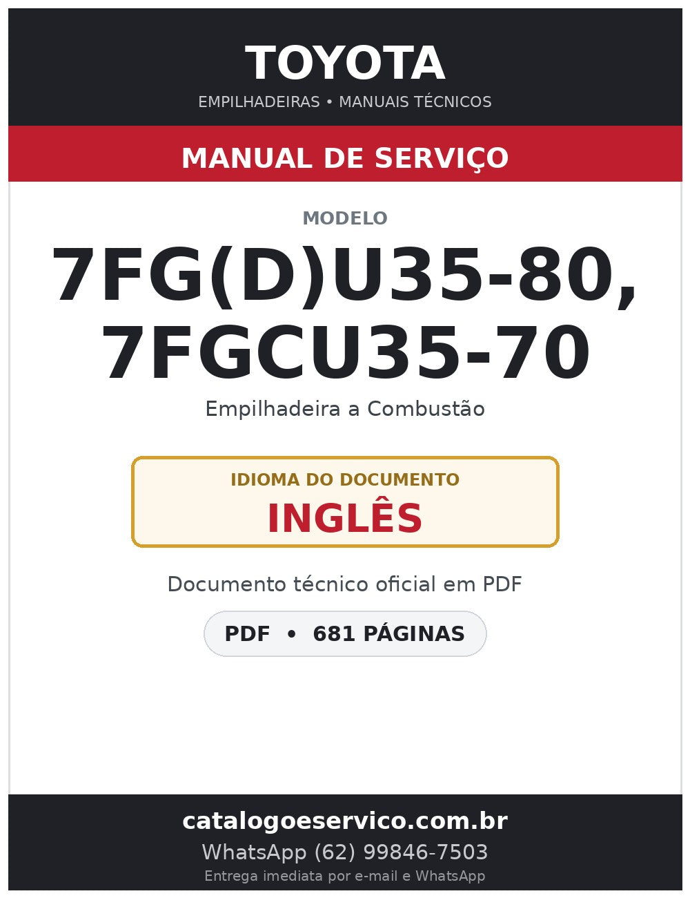 Manual de Serviço Toyota 7FG(D)U35-80, 7FGCU35-70 Empilhadeira a Combustão