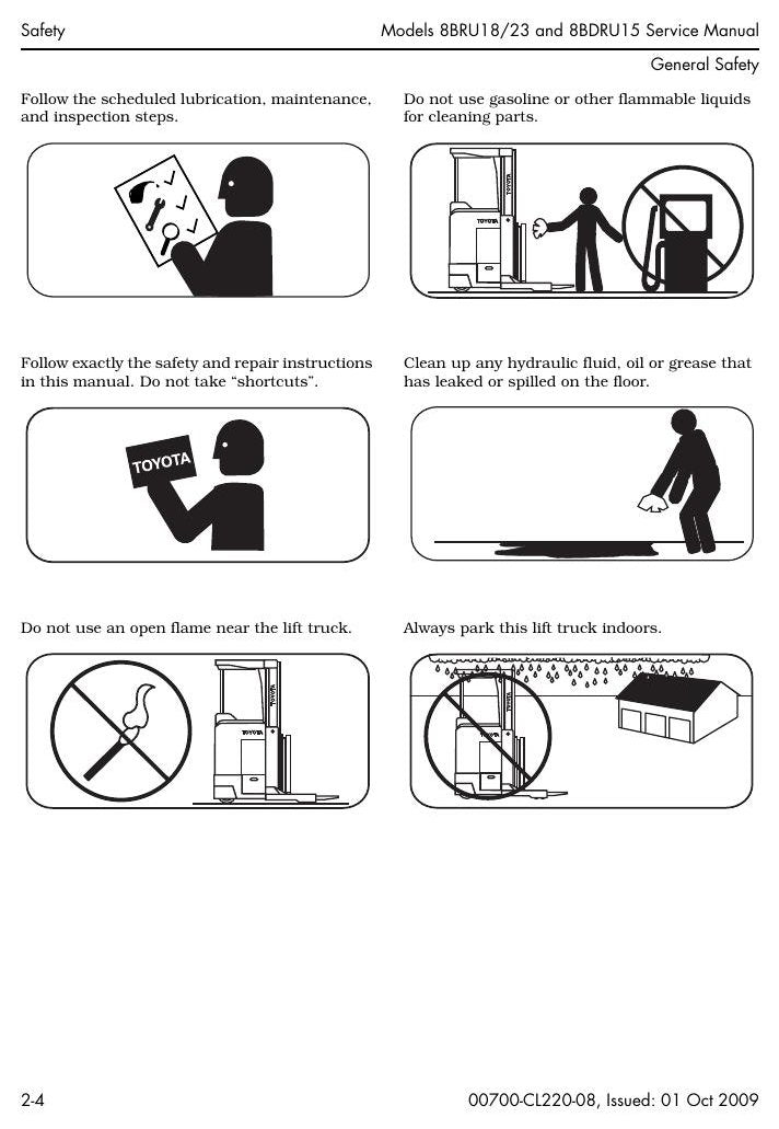 Manual de Serviço Toyota 8BRU18-23, 8BDRU15 Empilhadeira Retrátil Elétrica — página interna 1