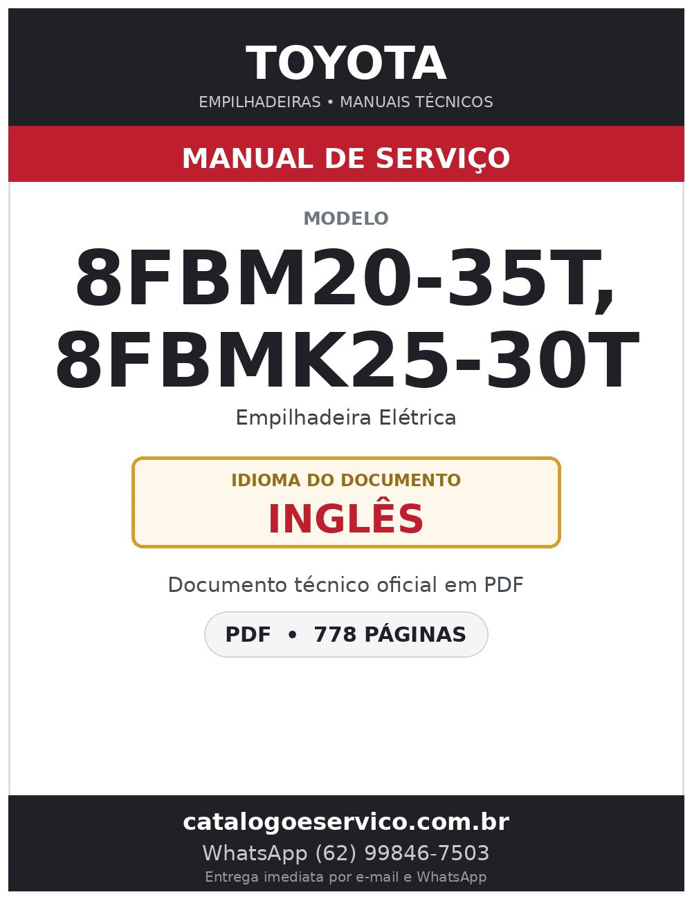 Manual de Serviço Toyota 8FBM20-35T, 8FBMK25-30T Empilhadeira Elétrica