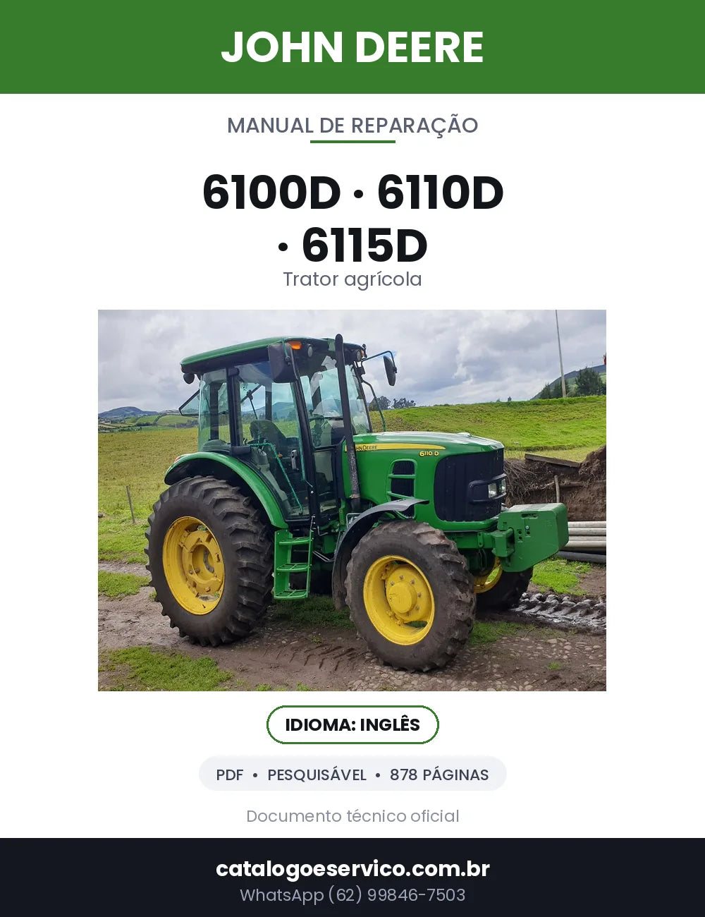 Capa — Manual de Reparação John Deere 6100D / 6110D / 6115D em PDF