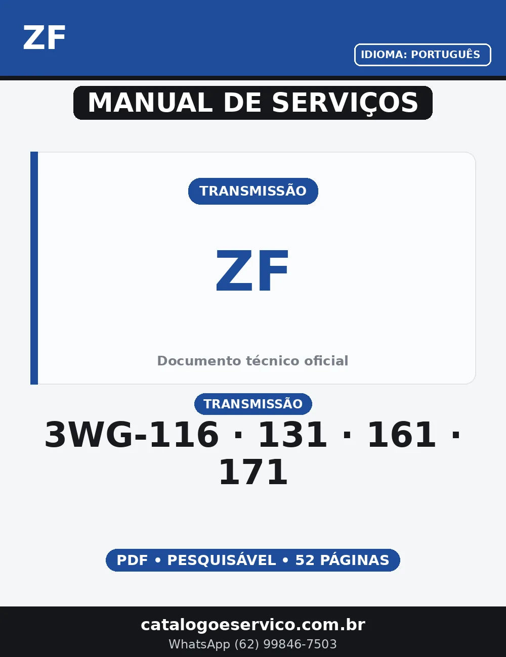 MANUAL DE SERVIÇO TRANSMISSÃO - 3WG-116 / 131 / 161 / 171 — capa do manual de serviço