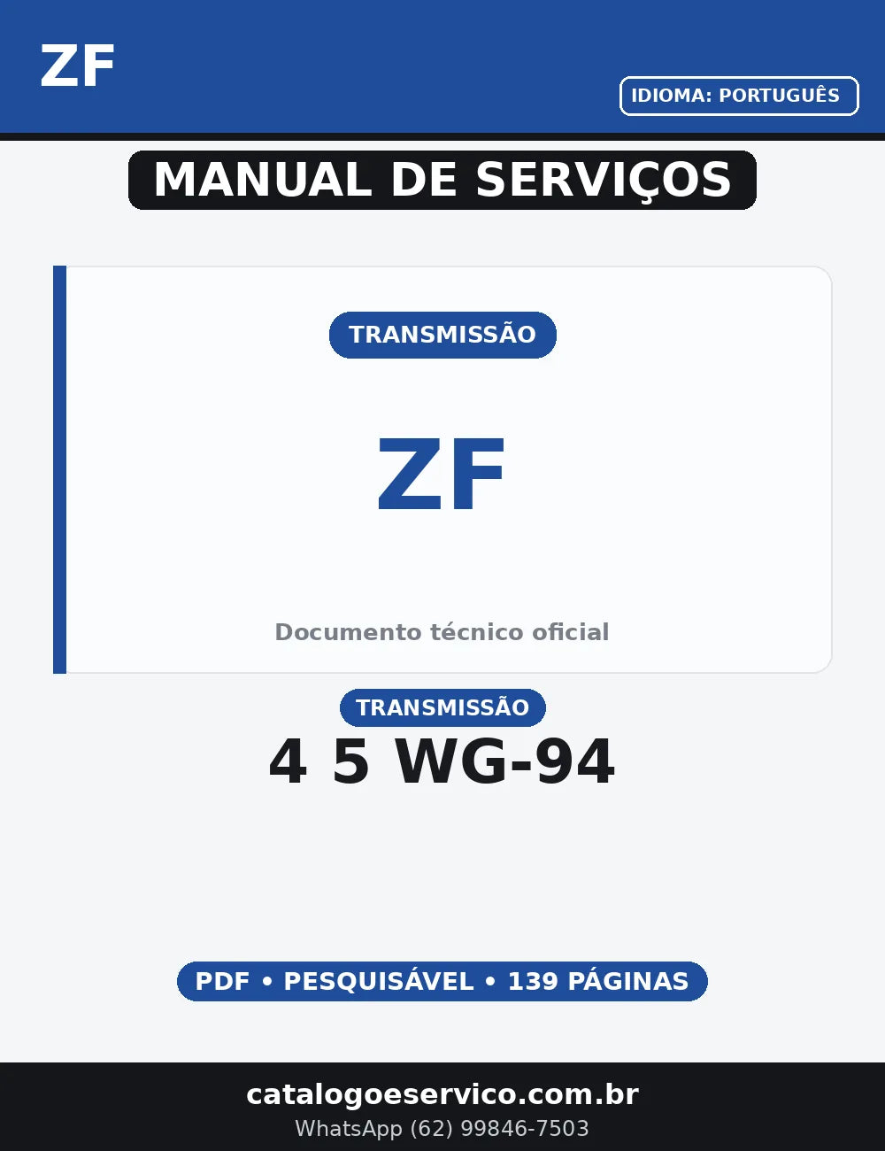 MANUAL DE SERVIÇO TRANSMISSÃO - 4/5 WG-94 - ZF - ERGOPOWER — capa do manual de serviço