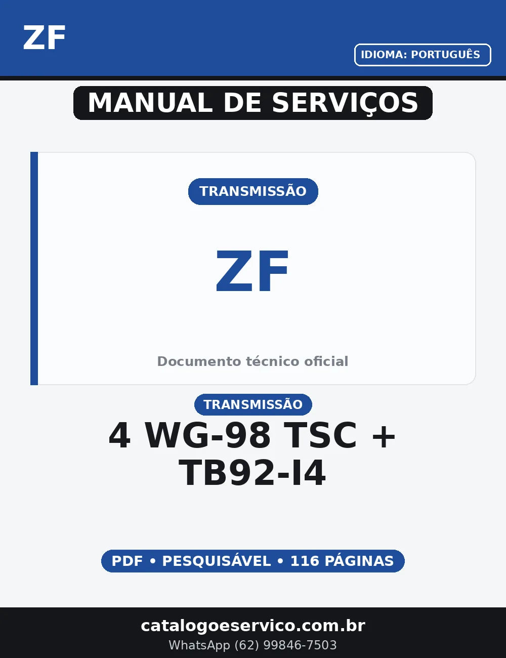 MANUAL DE SERVIÇO TRANSMISSÃO - 4 WG-98 TSC + TB92-I4 — capa do manual de serviço