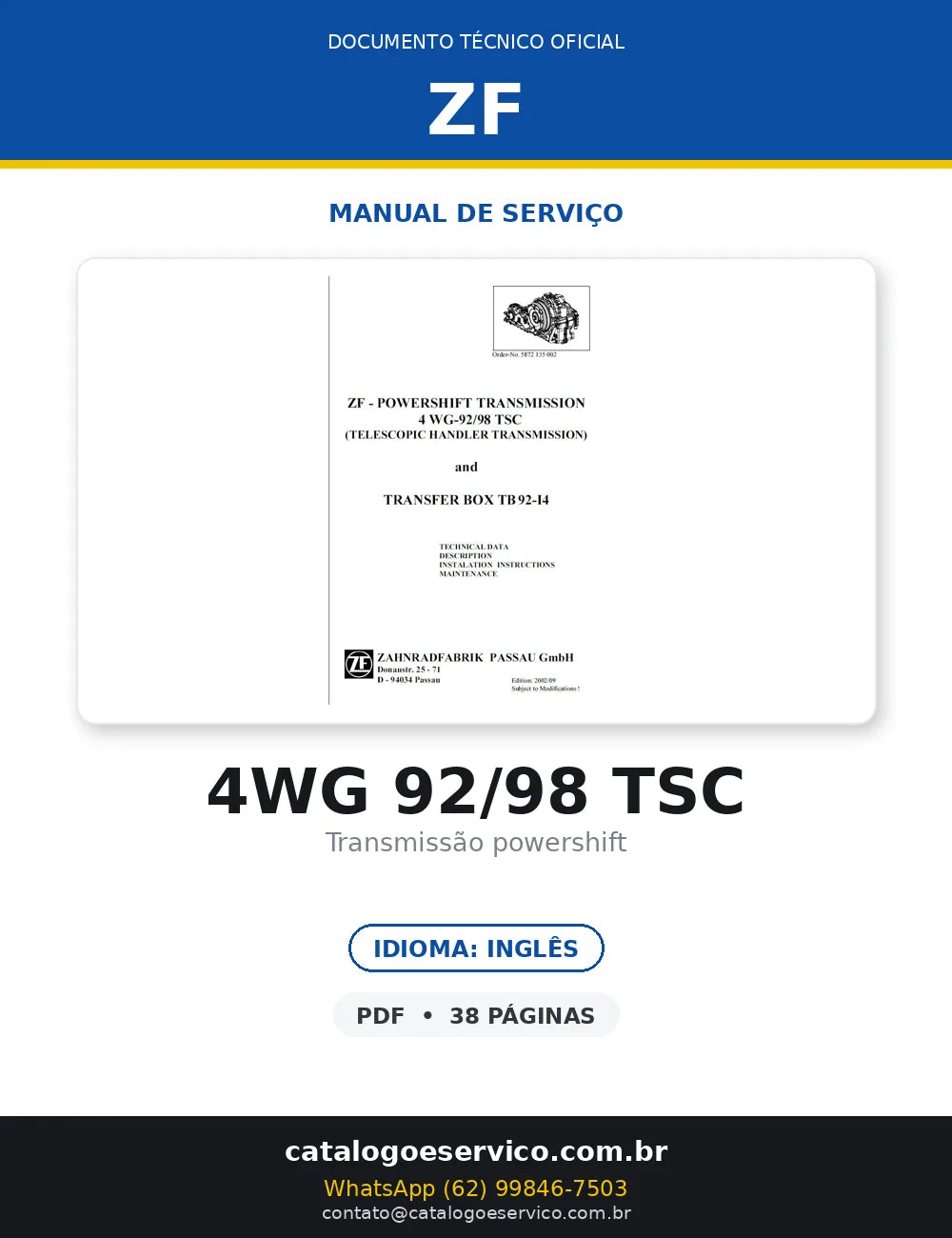 MANUAL DE SERVIÇO TRANSMISSÃO - 4WG-92/98 TSC - ZF POWERSHIFT — capa