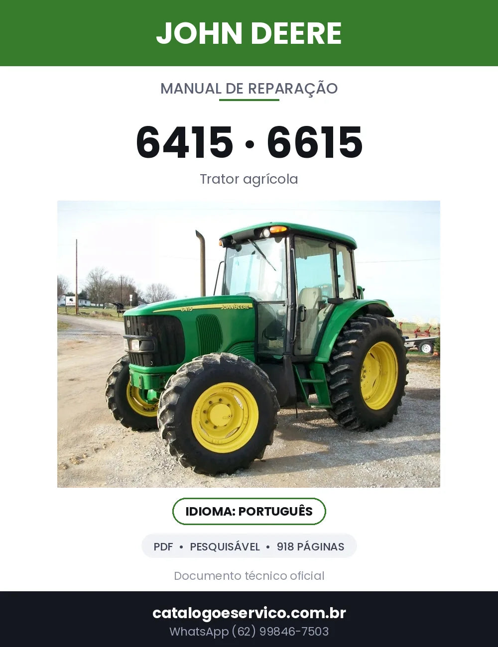 Capa — Manual de Reparação John Deere 6415 / 6615 em PDF