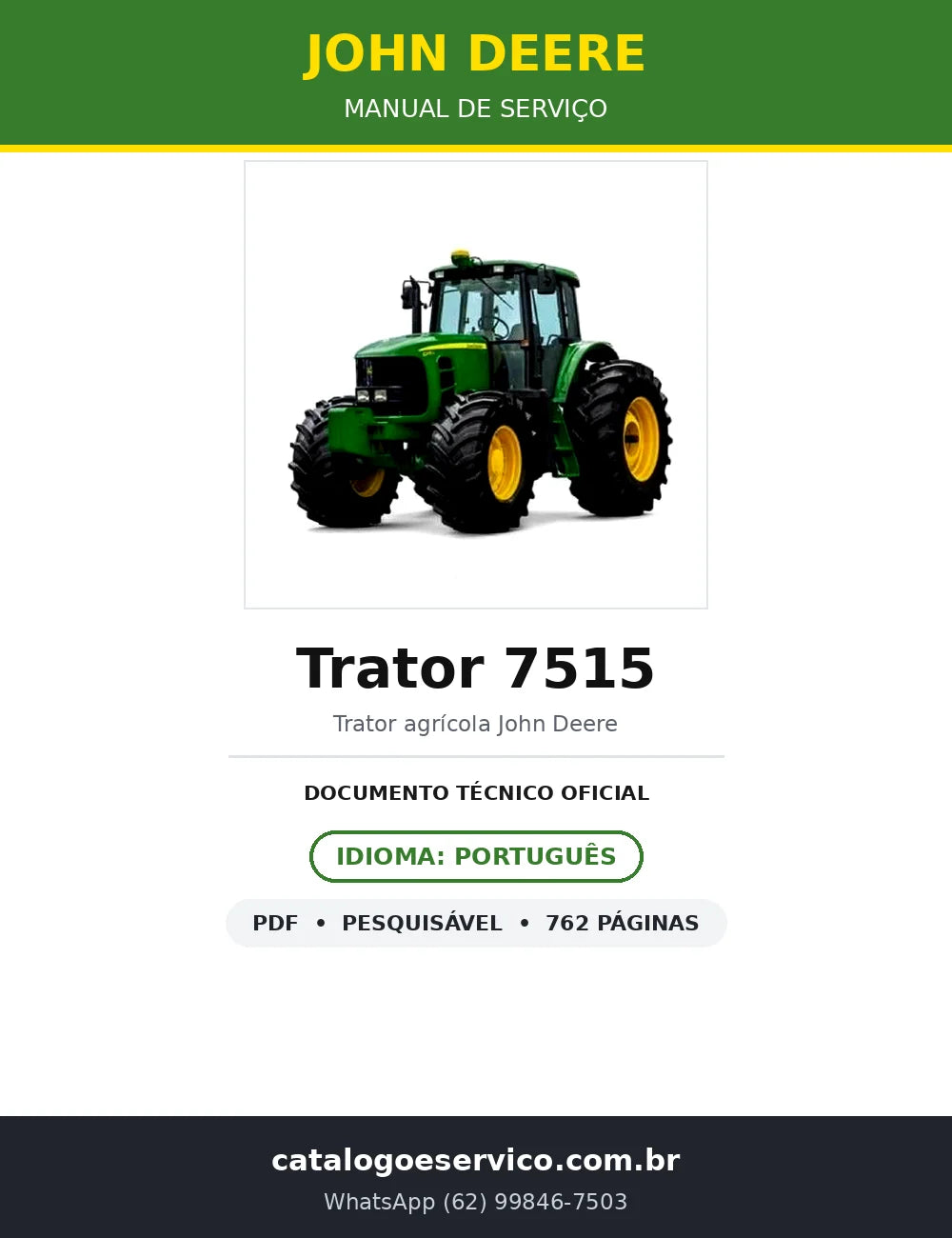 Manual de Serviço John Deere Trator 7515 — 762 págs. — capa