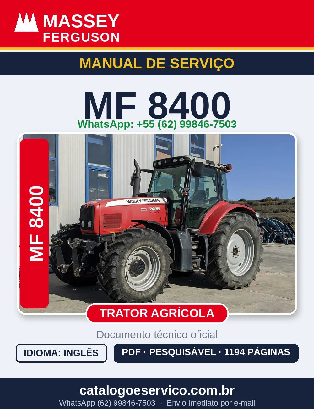 MANUAL DE SERVIÇO TRATOR MASSEY FERGUSON - MF8400