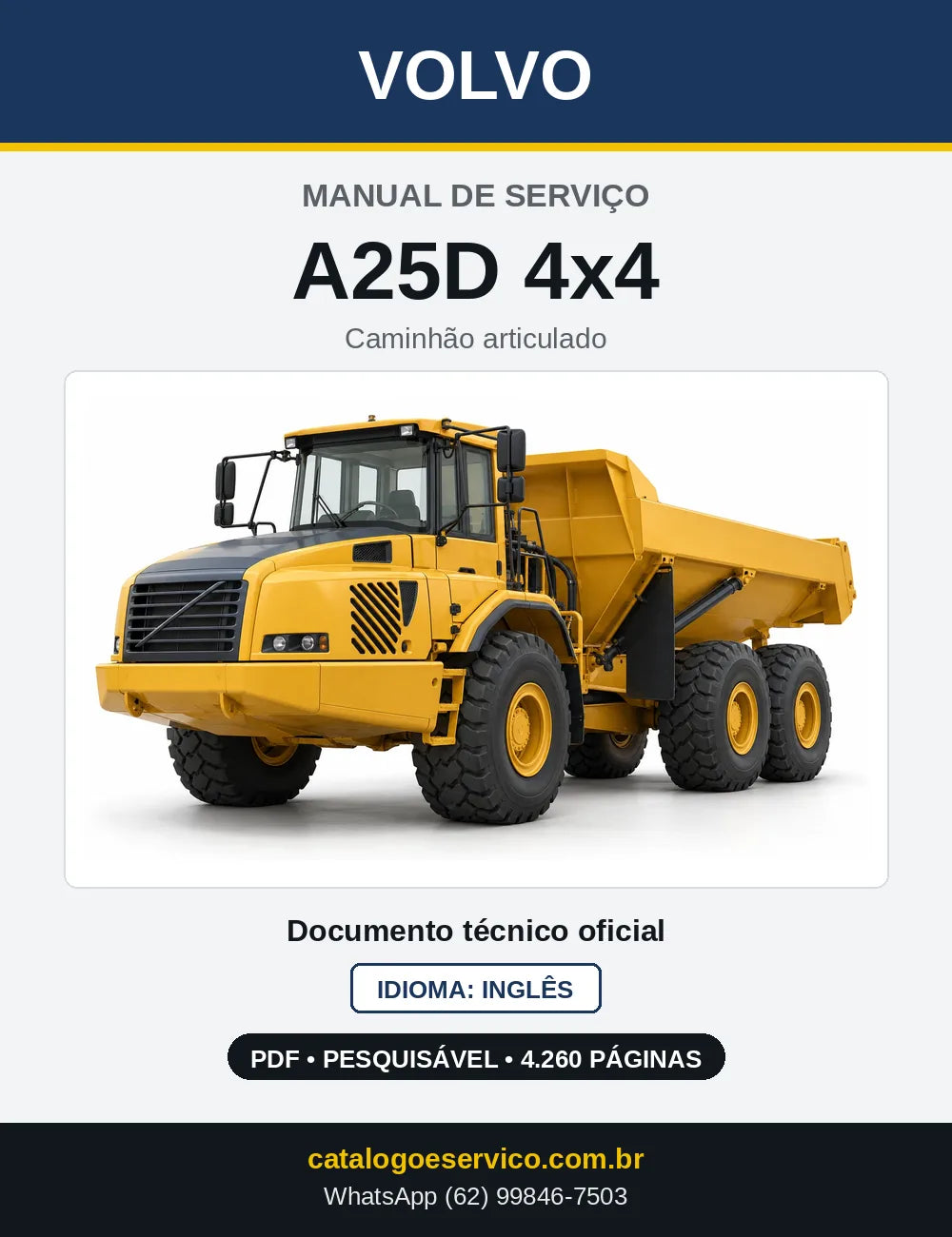 Capa do Manual de Serviço Volvo A25D 4x4 em PDF