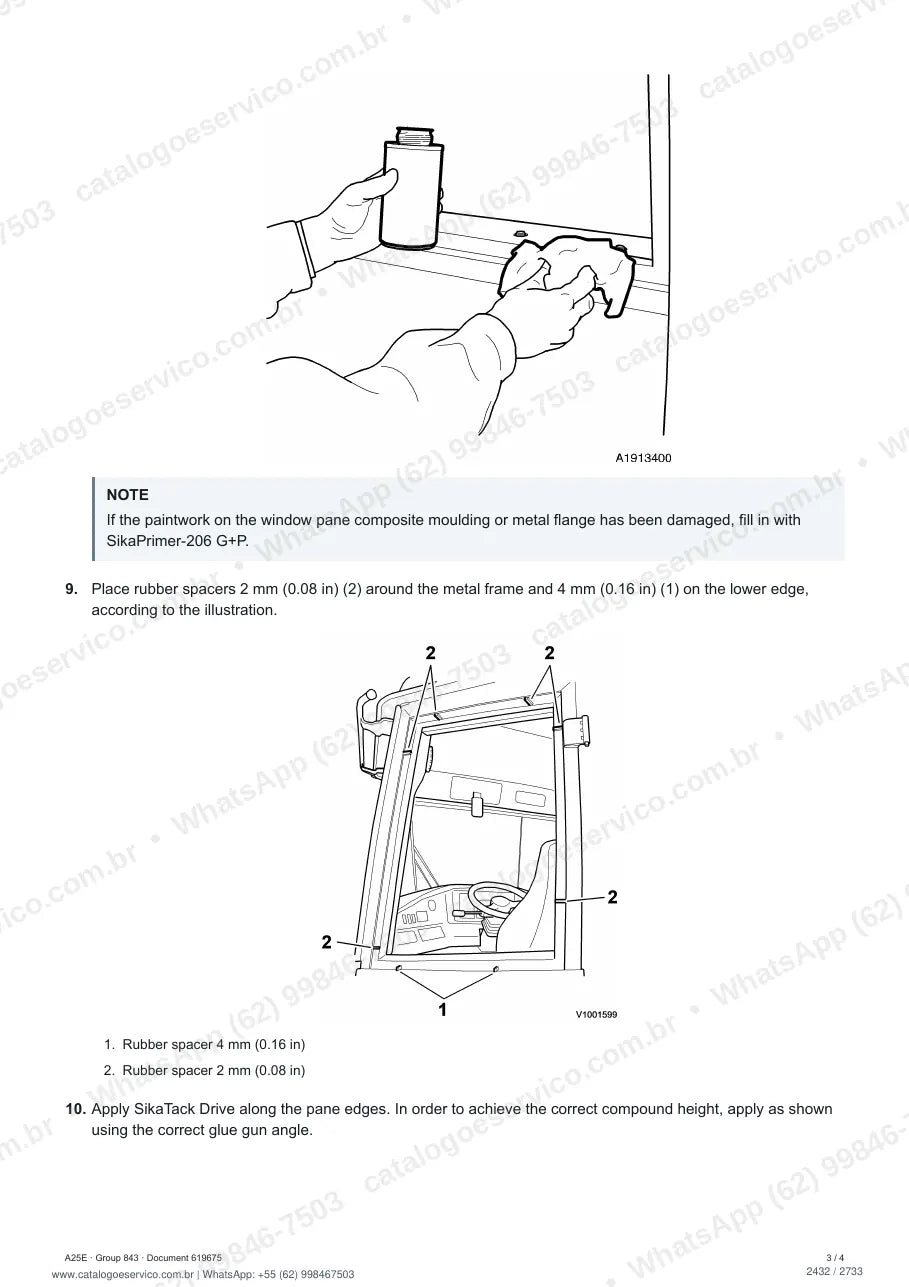 Manual de serviço Volvo A25E e A25E 4x4: página de procedimento com texto e figura (2)