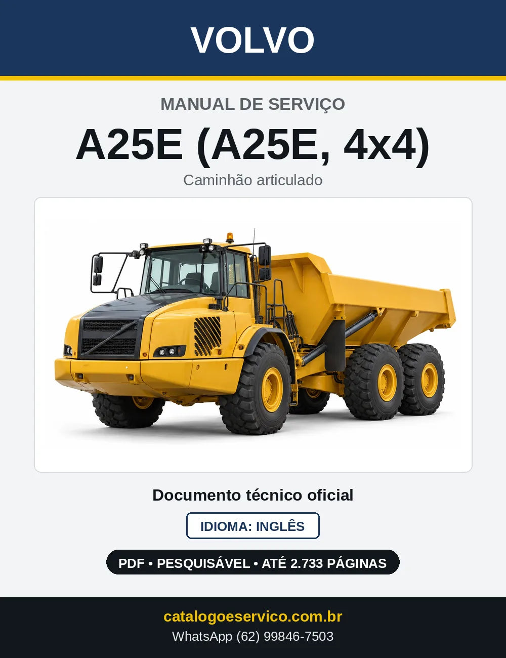 Capa do Manual de Serviço Volvo A25E e A25E 4x4 em PDF